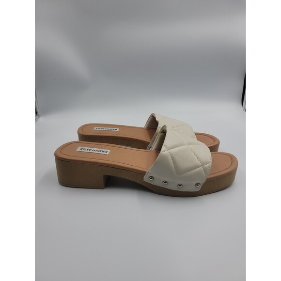 Steve Madden Olad Quilted Faux Wood Slides Sandals Off White Sz 9.5 - Picture 2 of 7